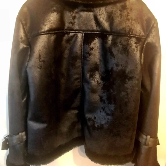 Fur Lined Moto Jacket M | faux fur lined coat  | Vintage Express | NWT - Picture 4 of 8